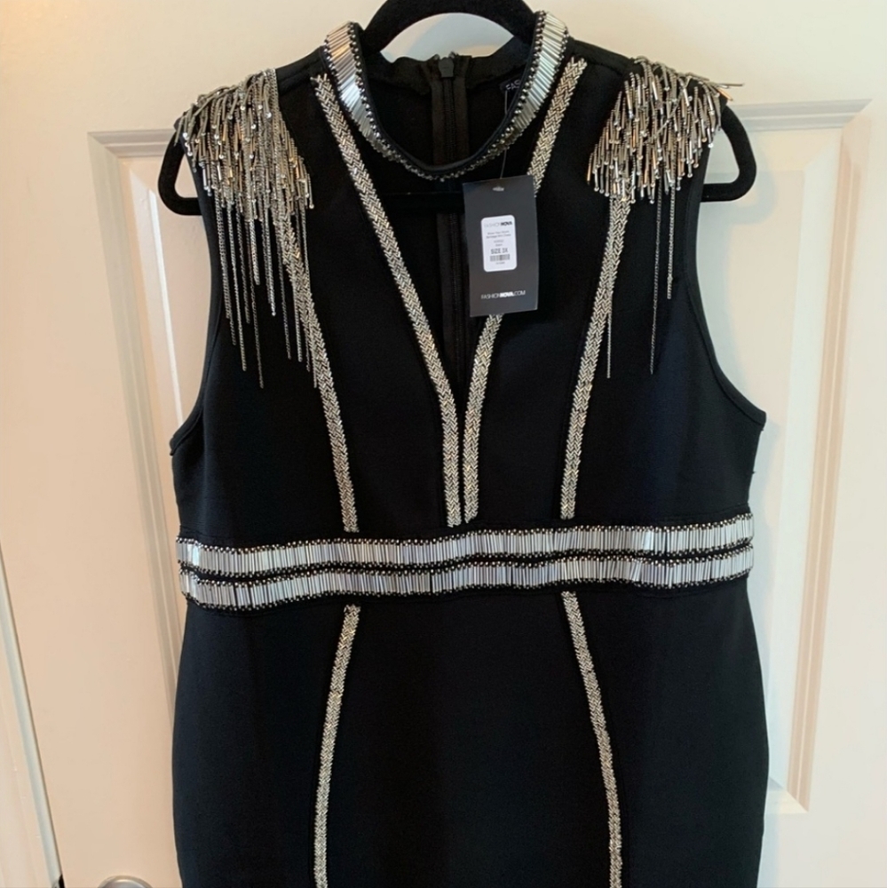 Fashion Nova black embellished  bandage dress